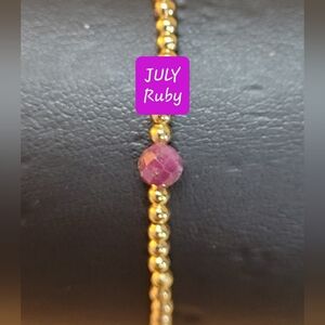July Ruby Birthstone Bracelet Gemstone/18 K Gold-plated Beads Stackable